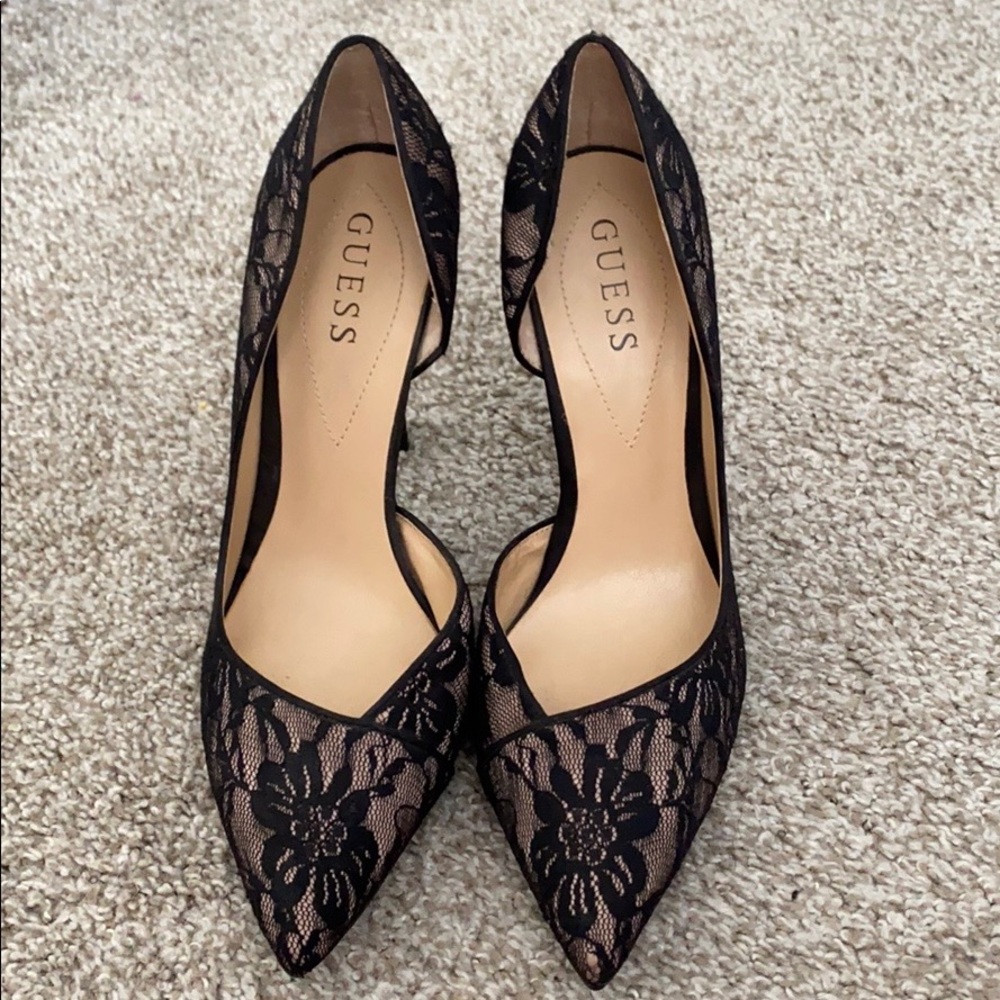 Black and Nude Lace Guess Heels